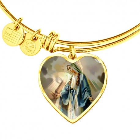 Mother Mary Gold Heart Pendant Bangle