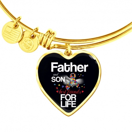 Mother & Son Best Friends For Life - Autism Awareness Gold Heart Pendant Bangle