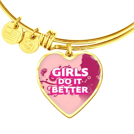 Girls Do It Better Gold Heart Pendant Bangle
