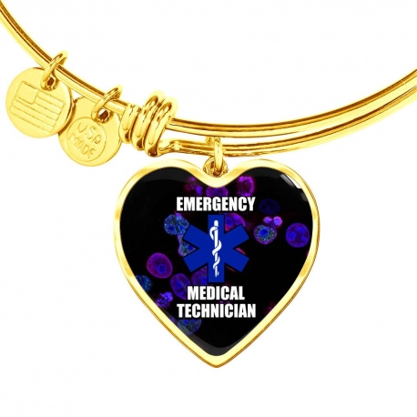 Emergency Medical Technician Gold Heart Pendant Bangle