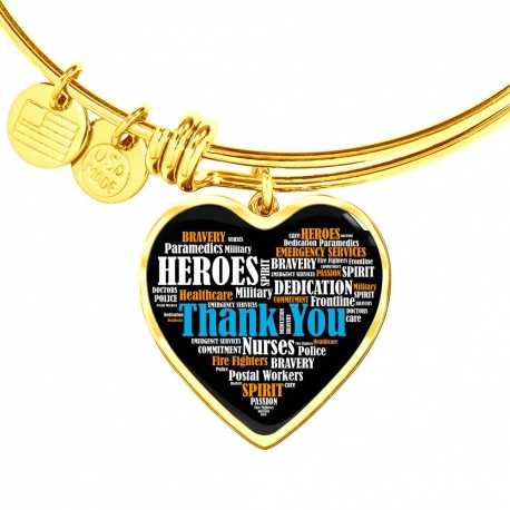 Thank You Heroes Gold Heart Pendant Bangle