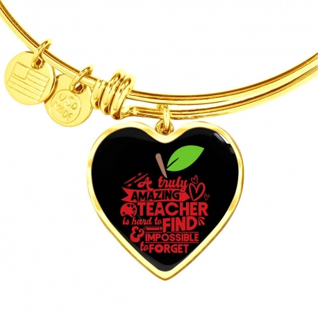 A Truly Amazing Teacher Gold Heart Pendant Bangle