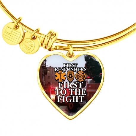 First To Fight Gold Heart Pendant Bangle
