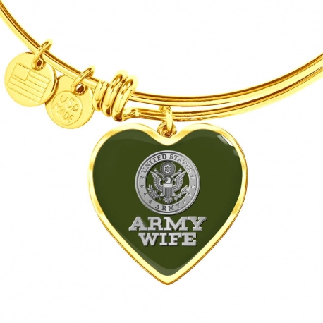 Army Wife Gold Heart Pendant Bangle