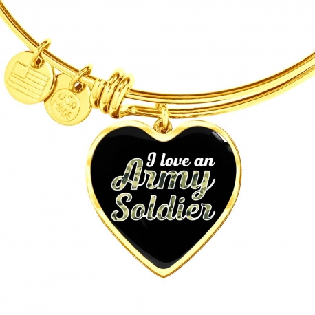 I Love An Army Soldier Gold Heart Pendant Bangle