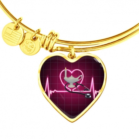 Nursing Lamp and Stethoscope 2 Gold Heart Pendant Bangle