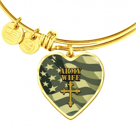 Army Wife 2 Gold Heart Pendant Bangle