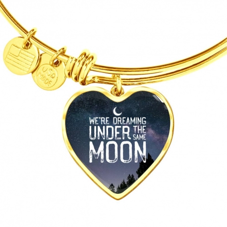 Were Dreaming Under The Same Moon  Gold Heart Pendant Bangle