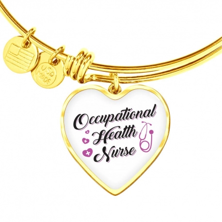 Occupational Health Nurse Gold Heart Pendant Bangle