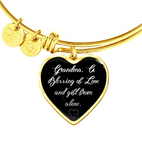 Grandma A Blessing of Love A Gift From Above Gold Heart Pendant Bangle