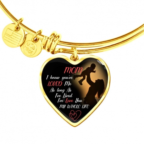 Mom I know Youve Loved Me Gold Heart Pendant Bangle