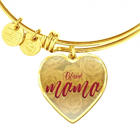 Blessed Mama Gold Heart Pendant Bangle