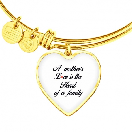 A Mothers Love Is The Heart of a Family Gold Heart Pendant Bangle