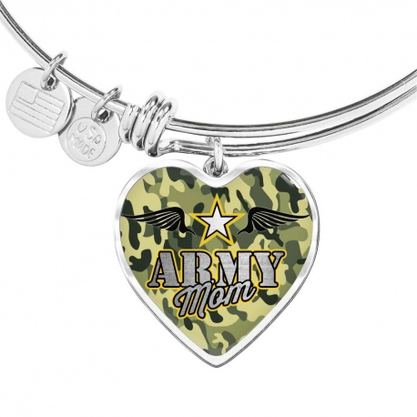 Army Mom Stainless Heart Pendant Bangle