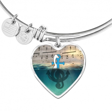 Anchor Wrapped Music Note Stainless Heart Pendant Bangle