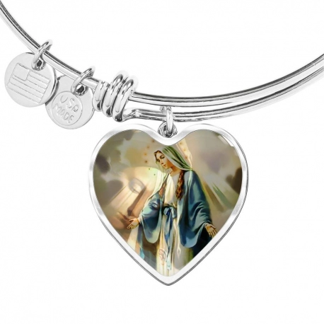 Mother Mary Stainless Heart Pendant Bangle
