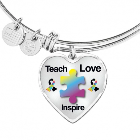 Teach Love Inspire - Autism Awareness Stainless Heart Pendant Bangle