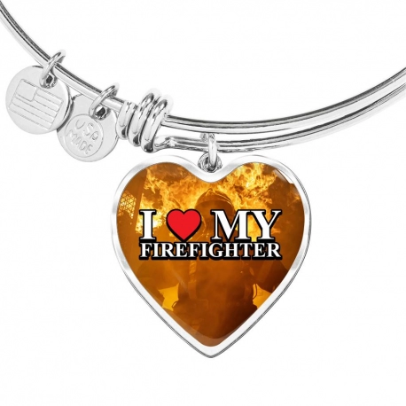 I Love My Firefighter 1 Stainless Heart Pendant Bangle