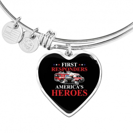 First Responders : Americas Heroes 2 Stainless Heart Pendant Bangle