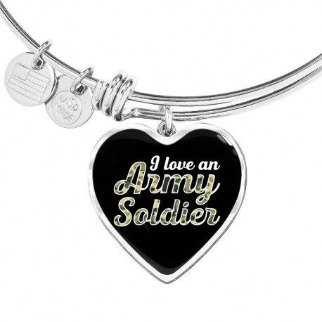 I Love An Army Soldier Stainless Heart Pendant Bangle