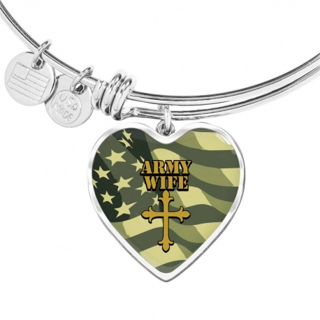 Army Wife 2 Stainless Heart Pendant Bangle