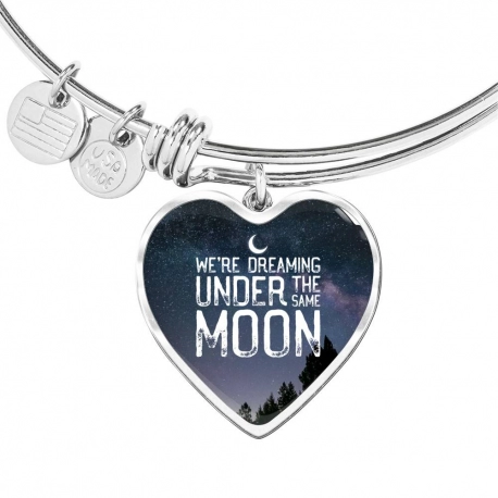 Were Dreaming Under The Same Moon Stainless Heart Pendant Bangle