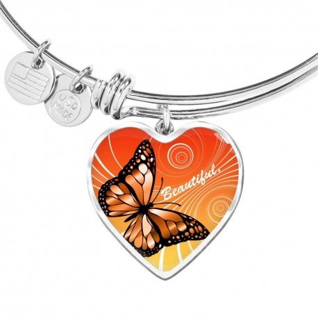 Beautiful butterfly Stainless Heart Pendant Bangle