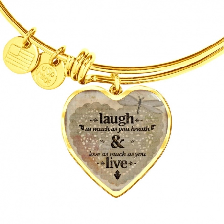 Laugh as much as you breathe Gold Heart Pendant Bangle