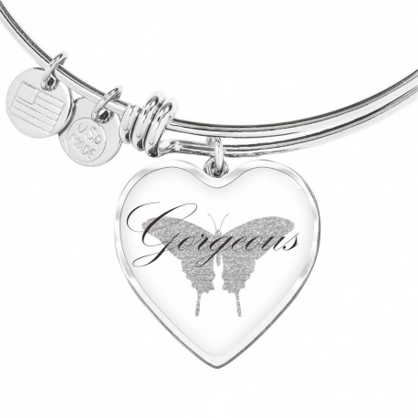 Gorgeous silver butterfly Stainless Heart Pendant Bangle