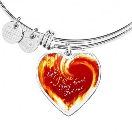 Light a fire they cant put out Stainless Heart Pendant Bangle