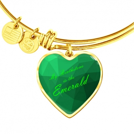 My birthstone is the emerald Gold Heart Pendant Bangle