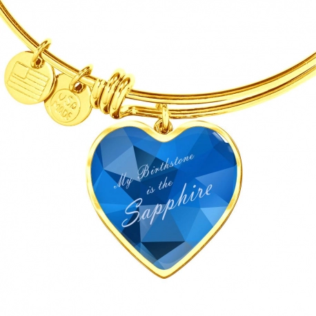 My birthstone is the sapphire Gold Heart Pendant Bangle