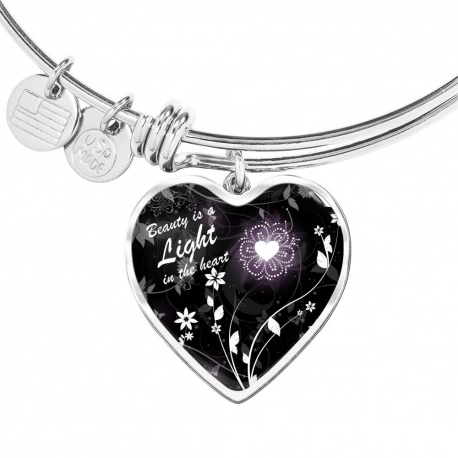 Beauty is a light in the heart Stainless Heart Pendant Bangle