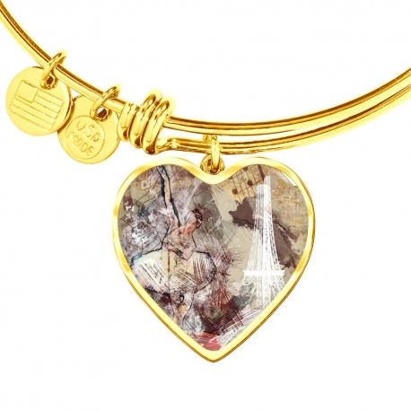 Dancer and tower Gold Heart Pendant Bangle