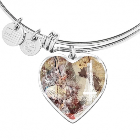 Dancer and tower Stainless Heart Pendant Bangle