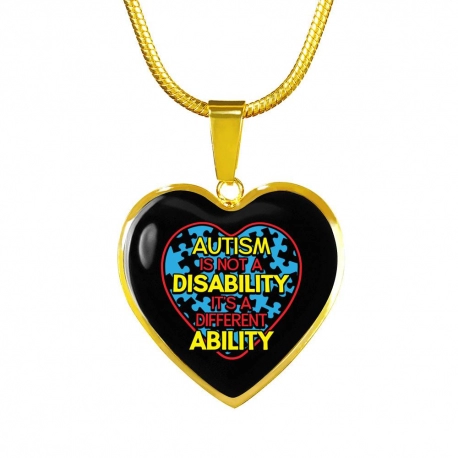 Autism is not a Disability, Its a Different Ability Gold Heart Pendant with Snake Chain