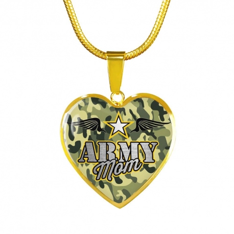 Army Mom Gold Heart Pendant with Snake Chain