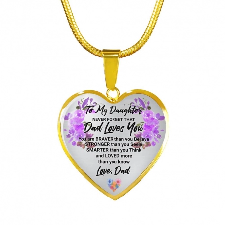 Never Forget that Dad Loves You Gold Heart Pendant with Snake Chain