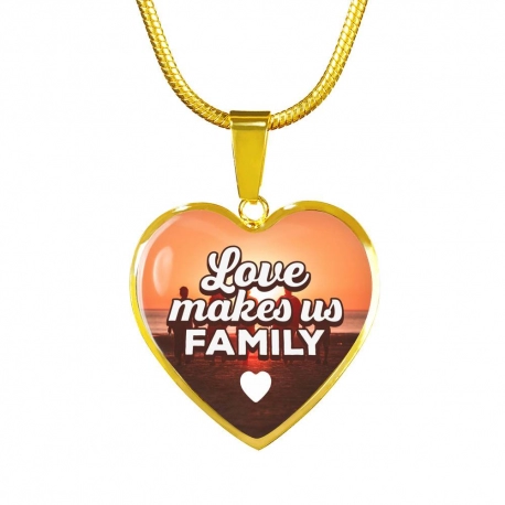 Love Makes Us Family Gold Heart Pendant with Snake Chain