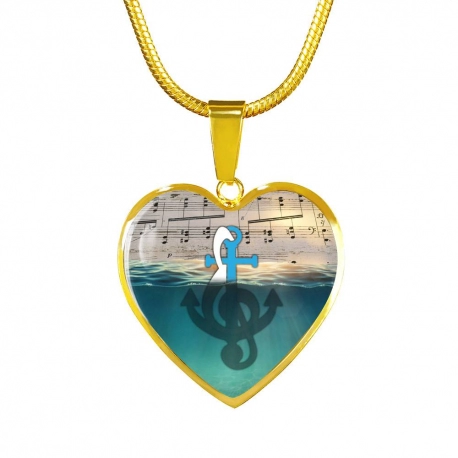 Anchor Wrapped Music Note Gold Heart Pendant with Snake Chain