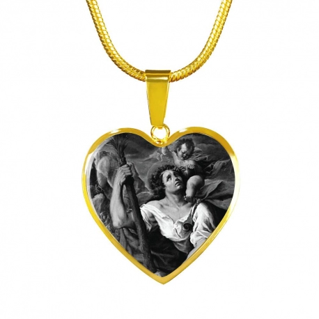 Saint Christopher Gold Heart Pendant with Snake Chain