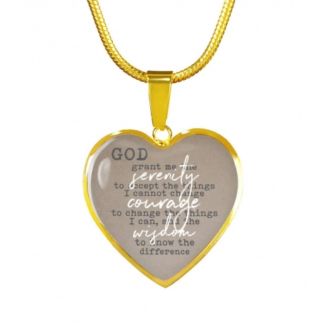 Serenity, Courage, Wisdom Gold Heart Pendant with Snake Chain