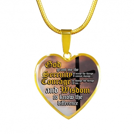 God Grant Me The Serenity Gold Heart Pendant with Snake Chain