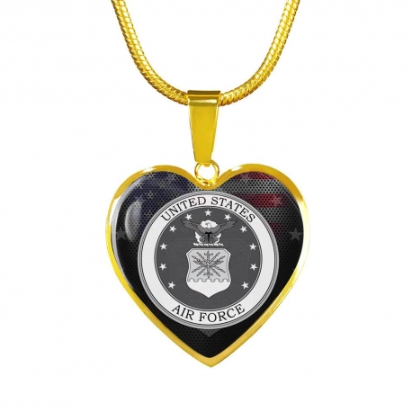 Air Force Gold Heart Pendant with Snake Chain