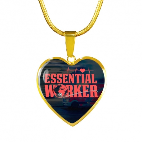 Essential Worker Heartbeat Gold Heart Pendant with Snake Chain