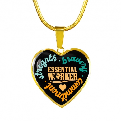 Essential Worker Heart Gold Heart Pendant with Snake Chain