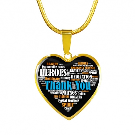 Thank You Heroes Gold Heart Pendant with Snake Chain