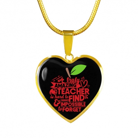 A Truly Amazing Teacher Gold Heart Pendant with Snake Chain