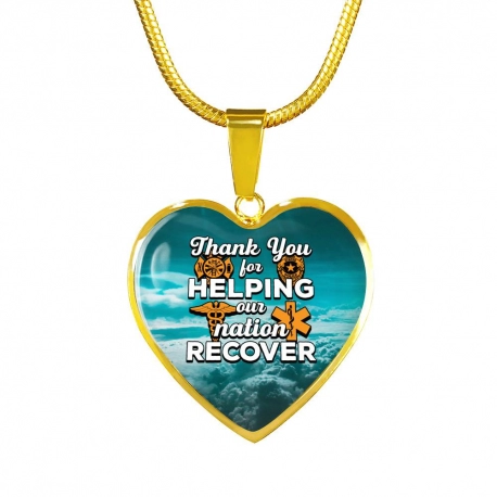 Thank You For Helping Our Nation Recover Gold Heart Pendant with Snake Chain