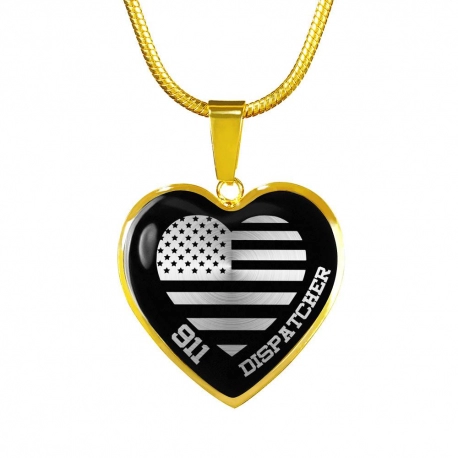 911 Dispatcher Gold Heart Pendant with Snake Chain